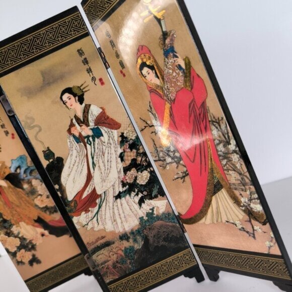 Chinese Painting Exquisite Lacquer Screen Featuring the Four Beauties Decor - Picture 3 of 13